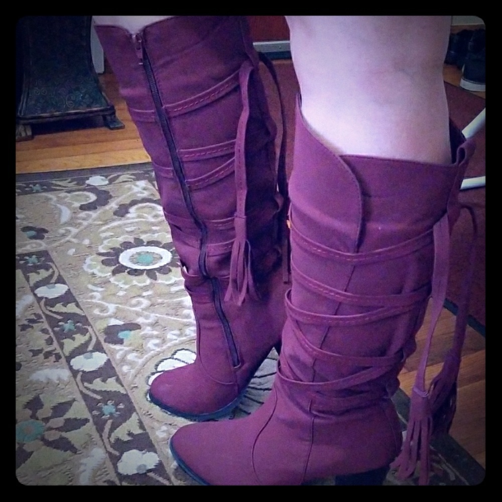 Maroon high boots